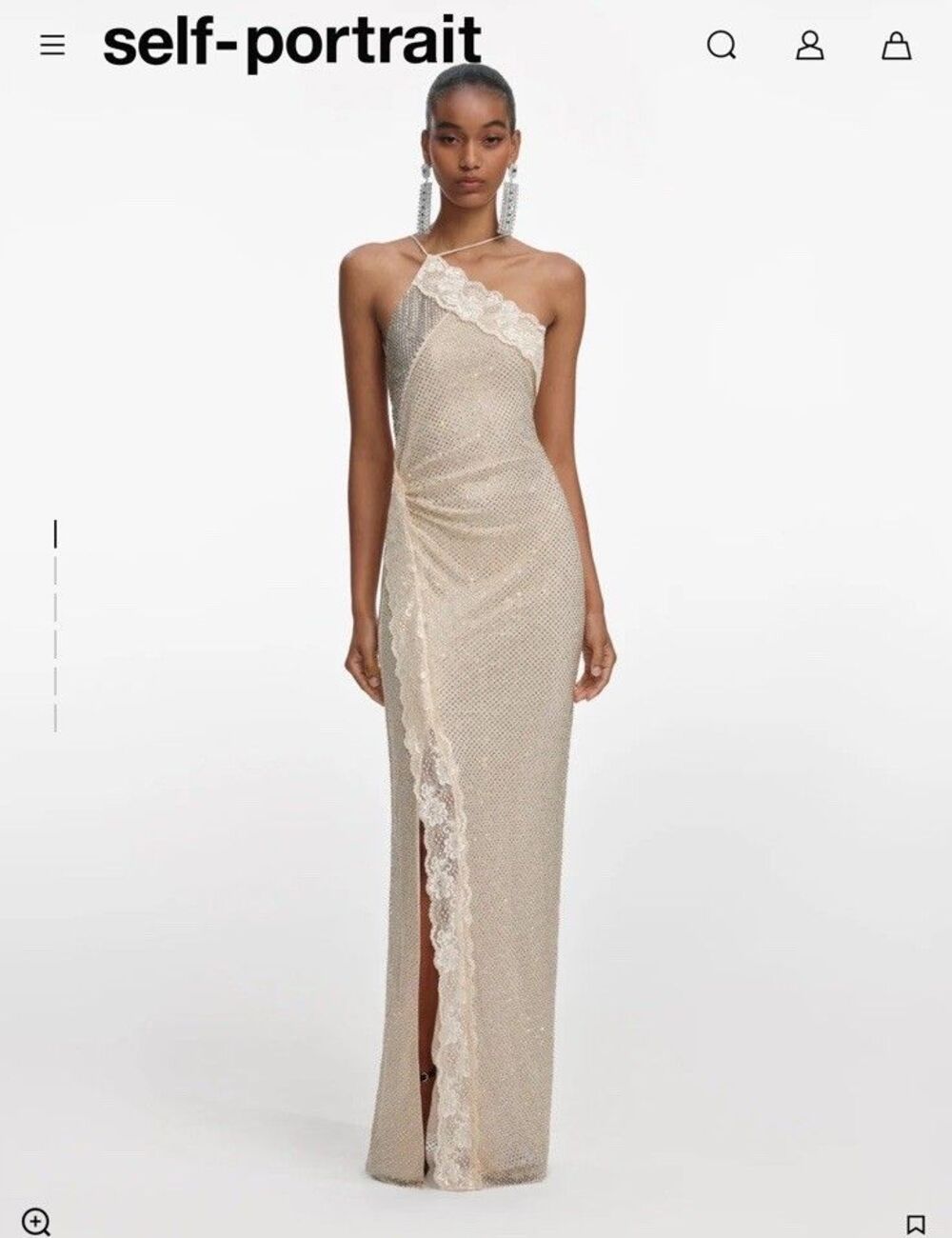 Self Portrait Champagne Rhinestone Lace Trim Maxi Dress Size: 6